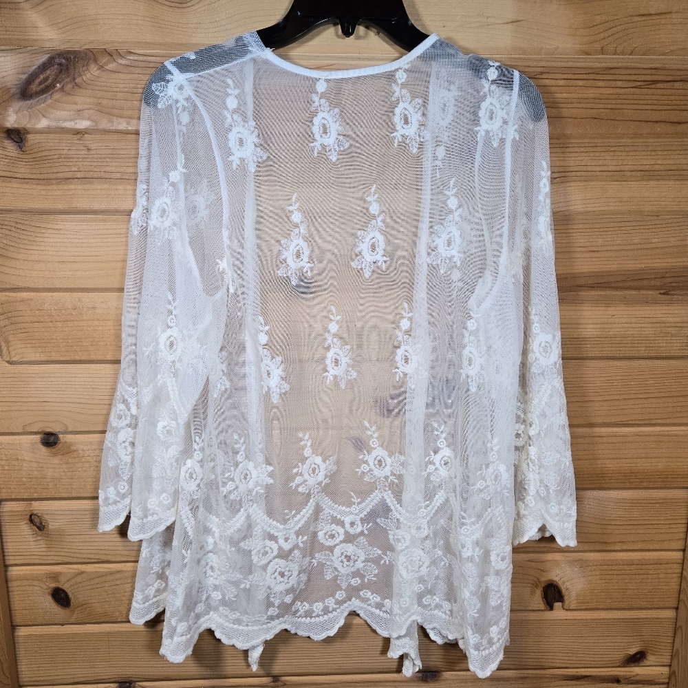 Sheer Lace Top Floral Cream Ivory Embroidered Coquette Cottage Fairy Boho M/L - Picture 2 of 6